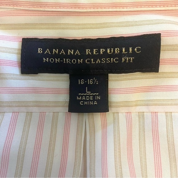 Banana Republic Mens White Pink Tan Striped Long Sleeve Button Down Dress Shirt - Picture 6 of 11